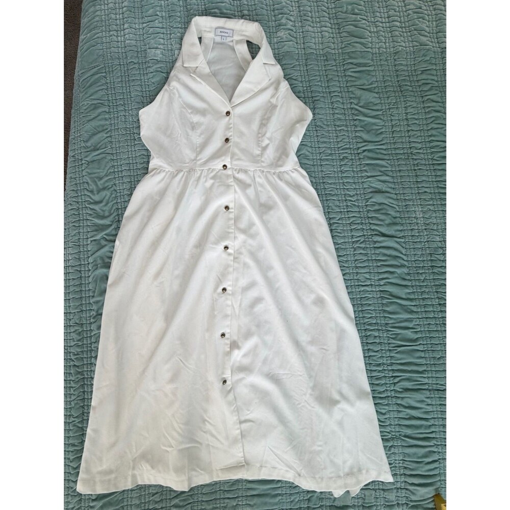Rihoas White Button-Front Maxi Halter Dress-Large